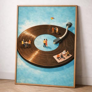 Väggkonst för vinylskivor, musikaffischtryck, minimalistisk musikkonst, modern illustration av människor, konstverk för skivspelare