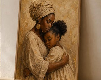 Black Mother Daughter Art, Family Embrace Portrait, Afrocentric Wall Print