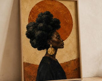 Black Woman Wall Art, Afrocentric Portrait Print, Natural Hair Artwork, Gallery Wall Art