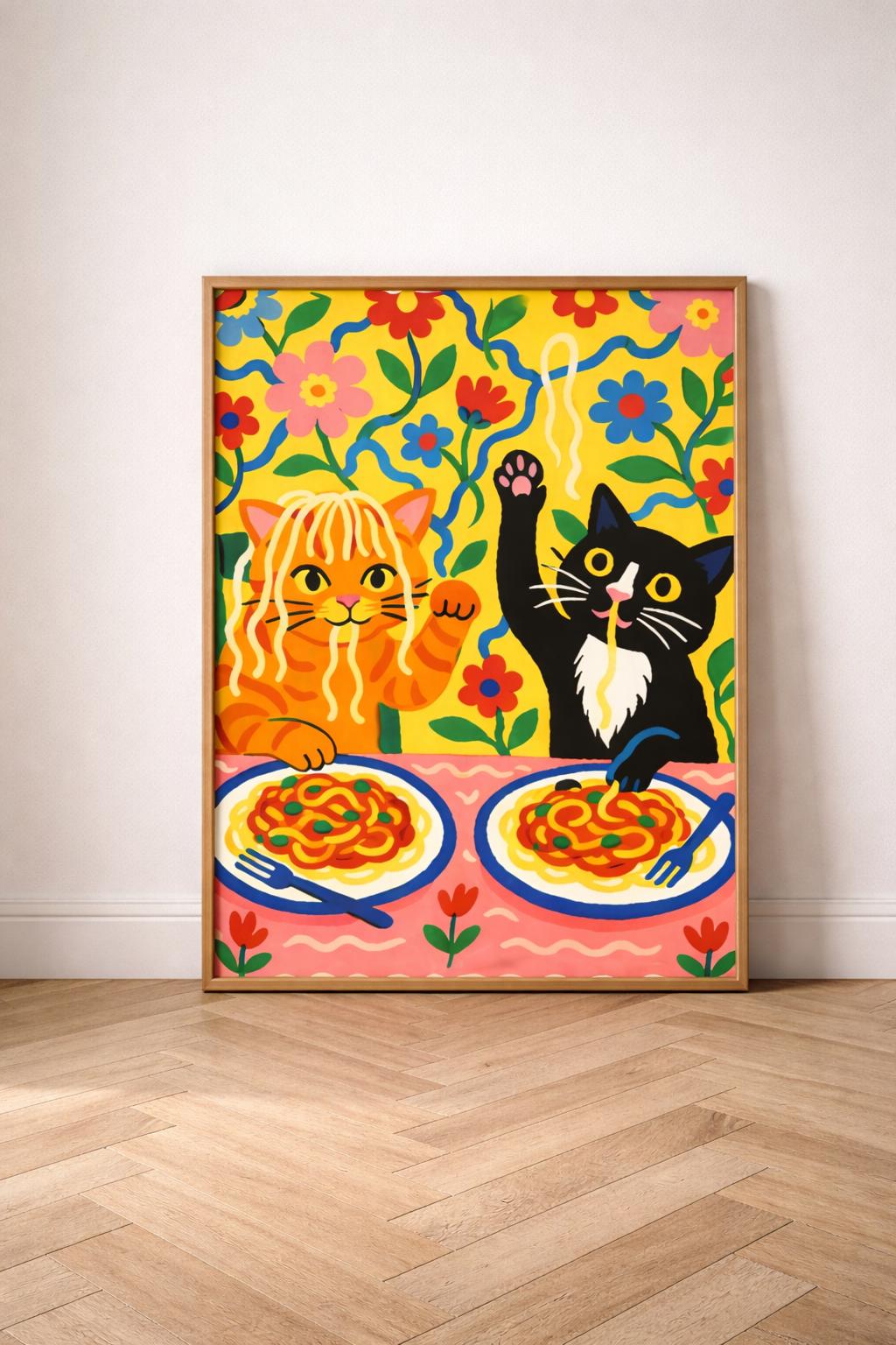 絵画 。壁掛け絵手描き【夕食の前、かわいい猫たち】 絵画 。壁掛け絵手描き【夕食の前、かわいい猫たち】 原画 【公式通販】