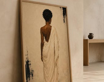 Black Woman Wall Art, Natural Hair Back View, Minimalist Figure Print