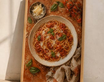 Pasta Wall Art, Tomato Basil Spaghetti Print, Italian Kitchen Decor