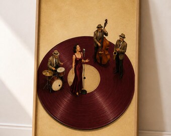 Jazz Singer Vinyl Record Art, Retro Vocalist Music Poster, Miniature Band Wall Print