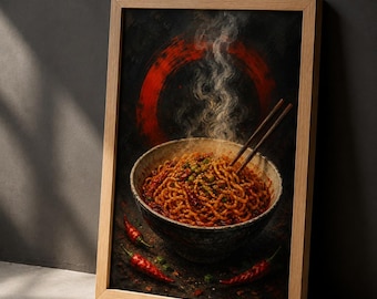 Spicy Noodle Wall Art, Chili Bowl Food Print, Colorful Kitchen Decor