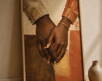 Black Love Wall Art, Intertwined Hands Print, Romantic Couple Artwork