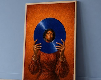 Wandbild mit schwarzer Vinyl-Schallplatte, Porträt einer blauen Schallplatte, Poster mit afrozentrischer Musik