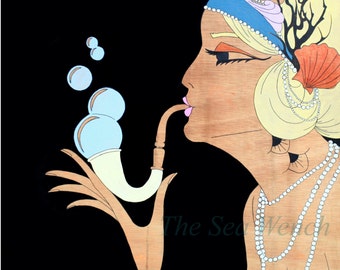 Daisy gatsby flapper Art Print  / Wall Art / Birthday Gift / Bridal Shower Gift / Bedroom Decor / Gifts for Her / Art Deco / Mermaid Art