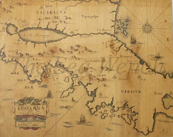 Costa Rica 1665 Central America  old map art print