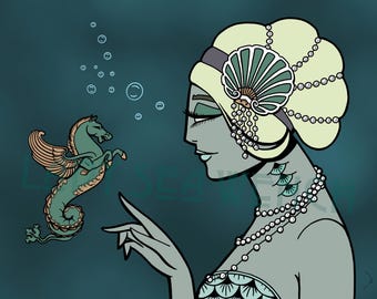 The Hippocampus art print, sea monster art, mermaid art, nautical art, mermaid decor