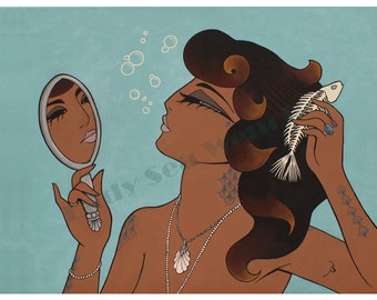 Mirror Mirror mermaid art print/birthday/ hairdresser/beautician gift