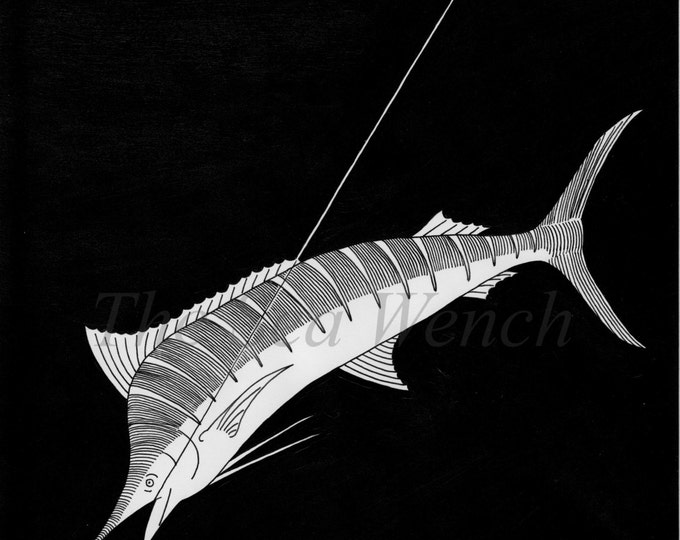Santiago Art Print 8 1/2 x 11 – Nautical Wall Art – Illustration – Old Man and the Sea – Marlin – Fishing – Birthday Gift