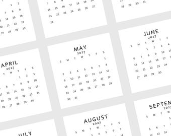 2027 Mini Calendar 2027 Small Calendar Printable 2027 Minimalist Calendar 3x3 inch Square Calendar 2027 Pocket Calendar Desk Calendar DIY
