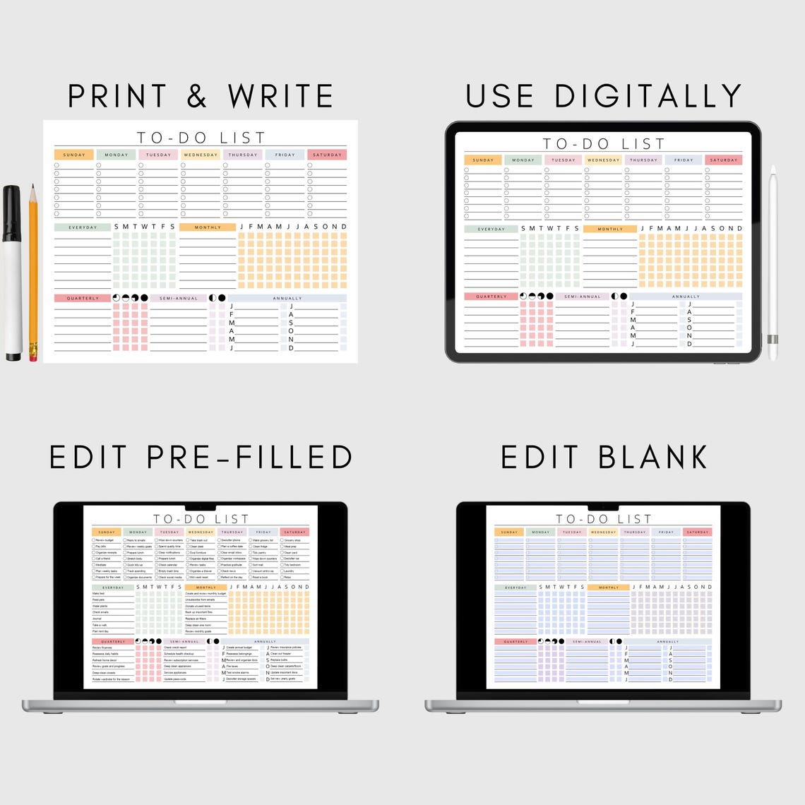 Printable to Do List Template Colorful PDF Checklist Daily Weekly ...