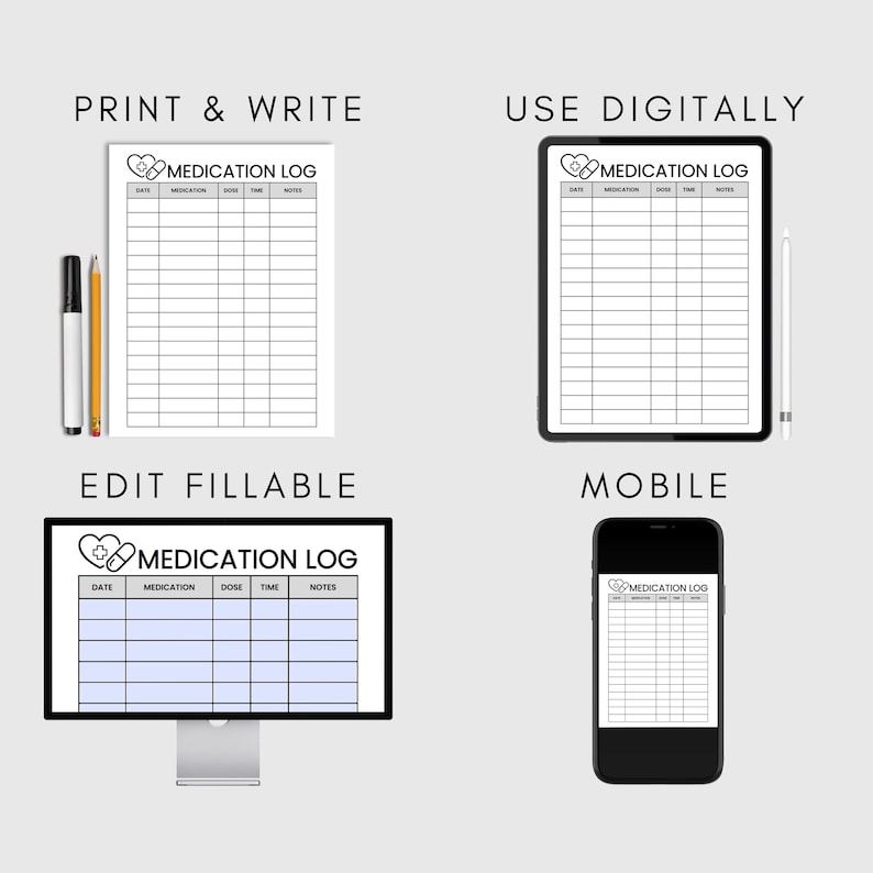 Daily Medication Tracker, Medication Log, Printable Medicine Log for ...