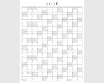 Afdrukbare jaarplanner 2026, jaarplanningskalender, kalenderposter, digitale kalender, kalender 2026, planner 2026, jaaroverzicht