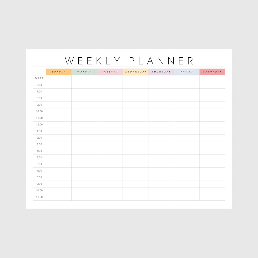 ADHD Weekly Hourly Planner Printable Template| Fillable PDF Page| Daily ...