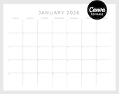 2026 Editable 12 Month Simple Plain White Calendar | Printable Wall Calendar For Kids & Adults | Blank Calendar Template | Canva editable