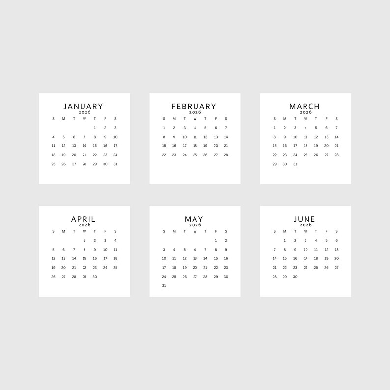 2026 Mini Calendar 2026 Small Calendar Printable 2026 Minimalist ...
