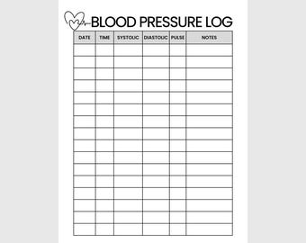 Blood Pressure Log Printable - Instant Download, Medical Tracker, Blood Pressure Tracker, Blood Pressure Chart PDF, Printer Friendly Sheet