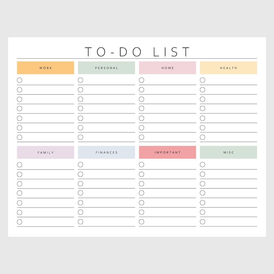 To Do List Printable Pastel | Task Checklist | A4 | Letter| A5 | Half ...