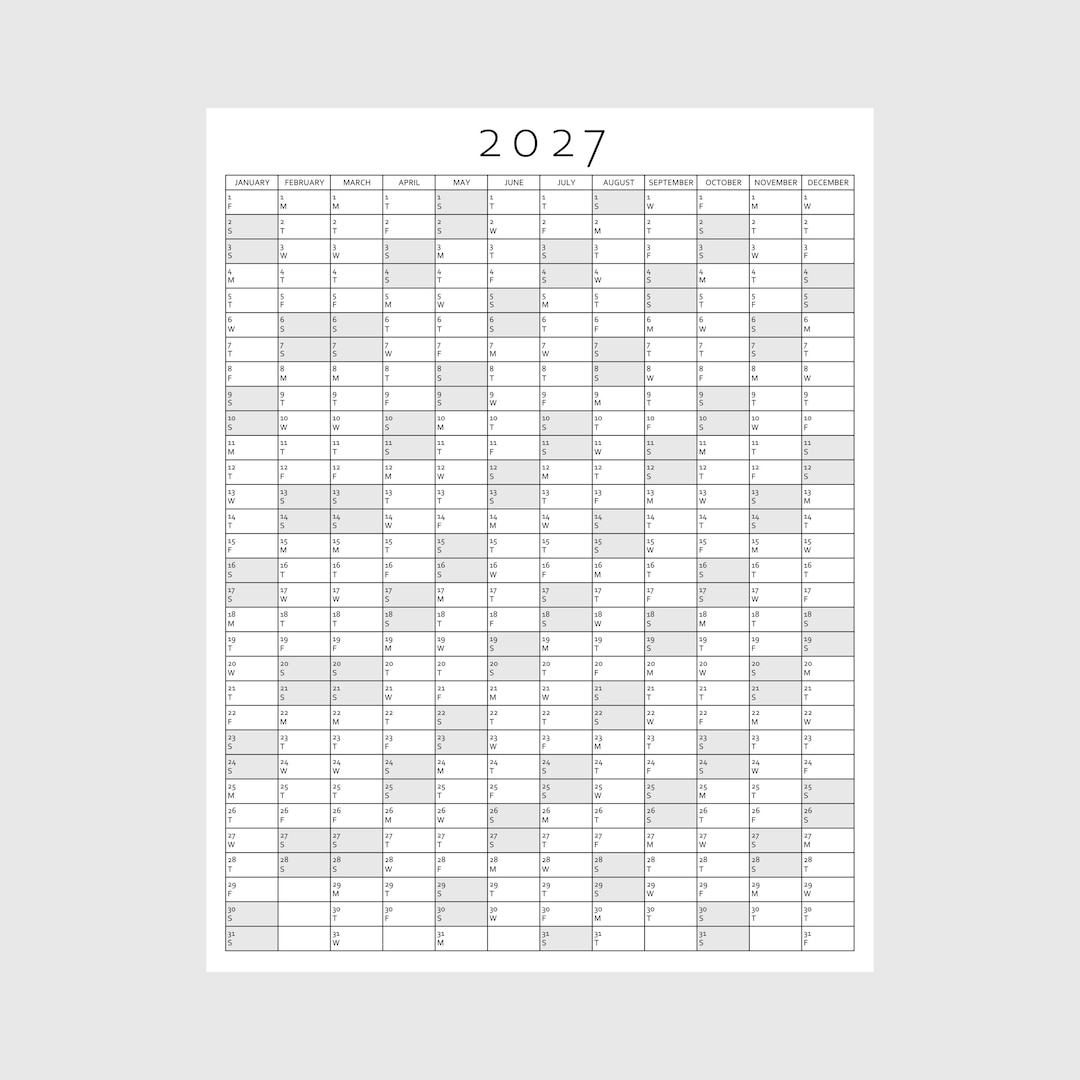 2027 Yearly Planner Printable, Yearly Planning Calendar, Calendar