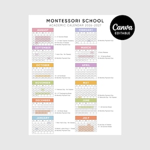 2026-2027 School Year Calendar Template – Editable Canva Academic Planner (Digital Download)
