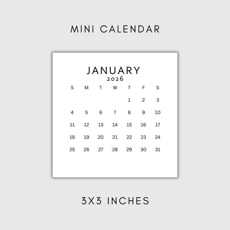 2026 Mini Calendar 2026 Small Calendar Printable 2026 Minimalist ...