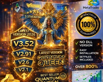 Quantum Queen v3.52 EA MT5 – Robot de trading pour l'or (XAUUSD) | Conseiller expert Metatrader MT5 hautes performances | Téléchargement numérique Ftmo Gold Scalper
