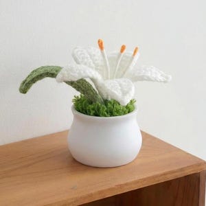 Crochet Lily Flower Pot Floral Decor for Desk Shelf Table Flower arrangement