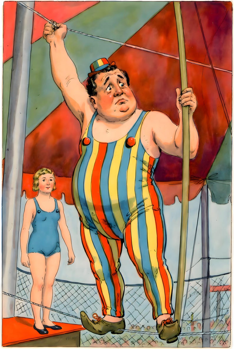 Downloadable Art of A Circus Highwire Act in Comic Cartoon Style - Etsy