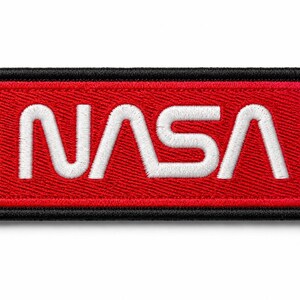 Patch bordado da NASA em vermelho e branco, espaço, nome, jaqueta, bolsa.