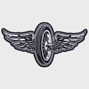 Custom Embroidered Biker Patch – Wheel & Wing Design for Vests Jackets Gear