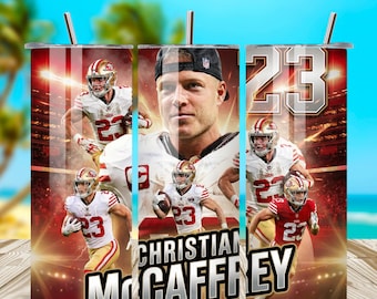 Christian McCaffrey 49ers Tumbler Wrap PNG, 20oz mager sublimatieontwerp, voetbalfan cadeau, DIY Stanley Tumbler Wrap digitale download