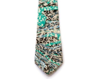Father's Day Gift,  Marbleized Vintage Tie, Hand Marbled, Men's Neck Tie, Men's Dress Tie, 100% Silk Tie, Men's Handmade Gift