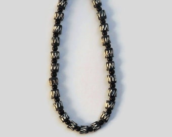 Ghana Glass Bead Necklace, Black and White African Beads, Handmade Glass Beads, Made in Ghana Beads, Recycled Glass Beads, Hand Painted