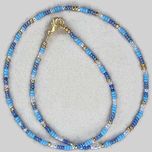 Blue and gold bead necklaces deals