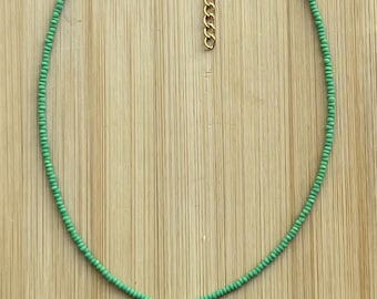 Green Seed Bead Choker, Green Necklace, Minimalist, Girl's Choker, Summer and Fall Necklace, Gift for Women, Bold Color, Holiday Choker,Gift