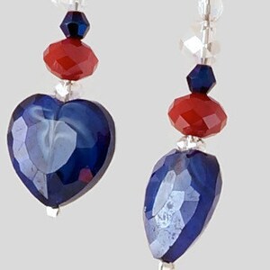 Patriotic Jewelry / July 4th Jewelry/ Red,White and Blue Bracelet, Earrings in Crystals and glass bead heart/ Holiday Jewelry image 2