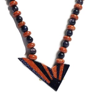Price Reduced!,Goldstone Necklace, Two Tone Holiday Necklace, Blue and Gold Glitter Necklace, Goldstone Pendant Necklace,Semi Precious stone