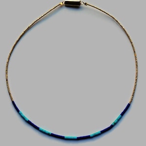 Tiny Bead Necklace, Small Turquoise, Lapis Gold Bead Necklace, Layered Necklace, Seed Bead Necklace, Tiny Gemstone Necklace