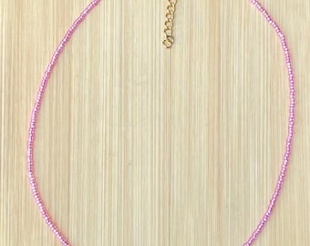 Shiny Pink Seed Bead Choker/Necklace, CZ Seed Beads, Dainty, Minimalist, Gift for Women, Adjustable, Light Weight, Gift For Holidays.