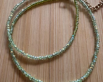 Crystal Necklace, Green Crystals, Tiny Crystal Necklace, 2mm Crystal Beads, Elegant, Minimalist, Festive. Holiday Necklace, Evening Wear.