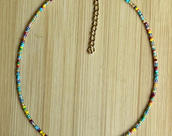 Multi color Seed Bead Choker, Light Weight Choker, Beach Necklace, Handmade Beaded Choker, Adjustable Choker, Layer Necklace, gift for Girls