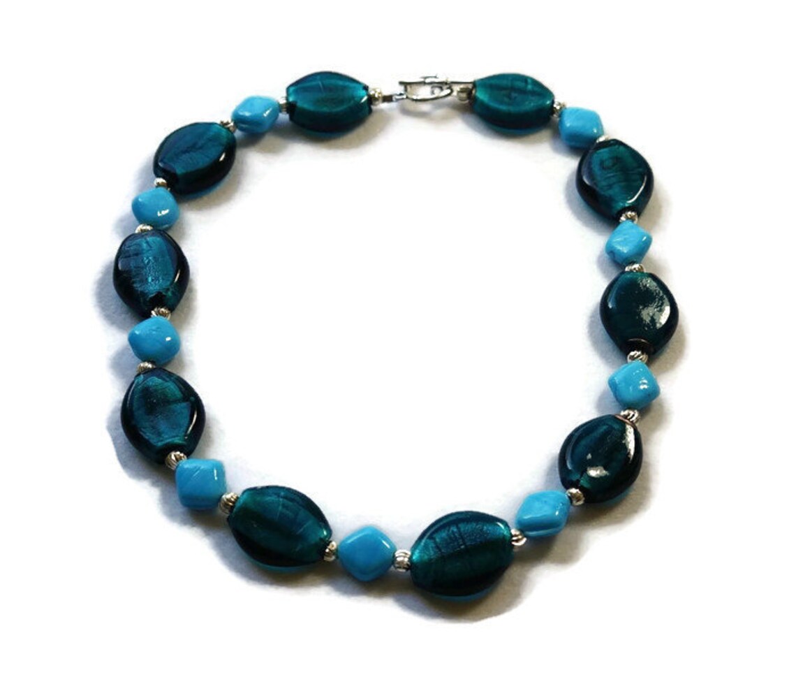 Blue Glass Bead Necklace Set, Bright Blue Necklace, Royal Blue Necklace