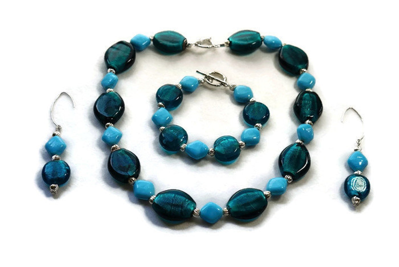 Blue Glass Bead Necklace Set, Bright Blue Necklace, Royal Blue Necklace