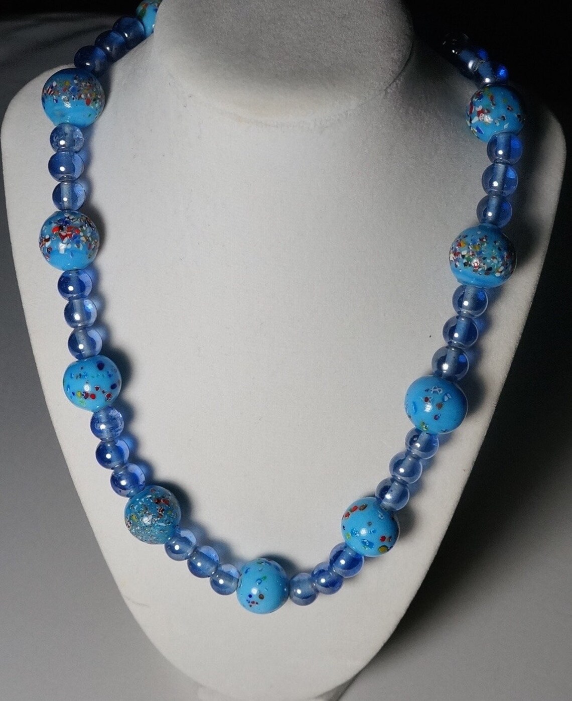 Blue Glass Bead Necklace / Large Bead Necklace Etsy
