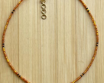 Halloween Seed Bead Choker: Orange & Black Necklace
