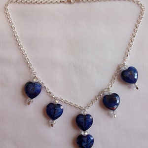 Valentine Sterling Silver Chain with Heart Pendant/ Glass Blue Heart Necklace with Heart Pendant / Heart Pendant Necklace with Earrings