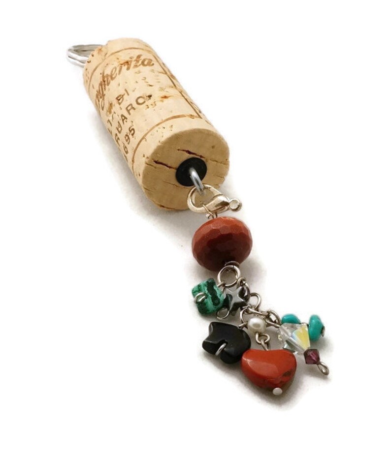 Wine Cork Keychain Key Chain With Goldstone Bead Gemstone Etsy