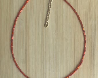 Orange Seed Bead Halloween Choker: Adjustable Fall Necklace